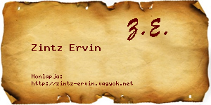 Zintz Ervin névjegykártya